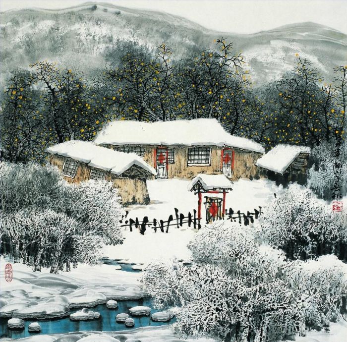 Zhao Chunqiu's Contemporary Various Paintings - Snow in Shizigou Village