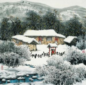 Contemporary Artwork by Zhao Chunqiu - Snow in Shizigou Village