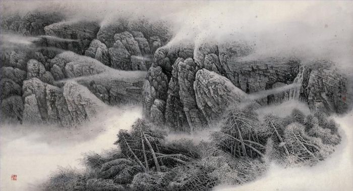 Zhao Jinhe's Contemporary Various Paintings - Cloud Over Mountain Top