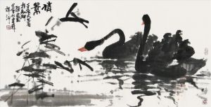 Contemporary Chinese Painting - Two Swans Pretty Image