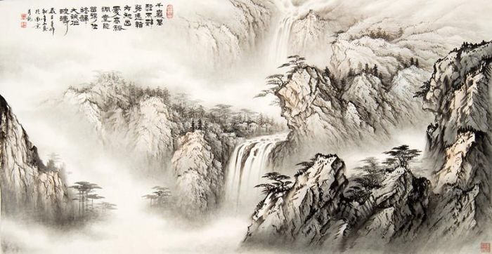 Zhou Jinshan's Contemporary Chinese Painting - After Rain Waterfall