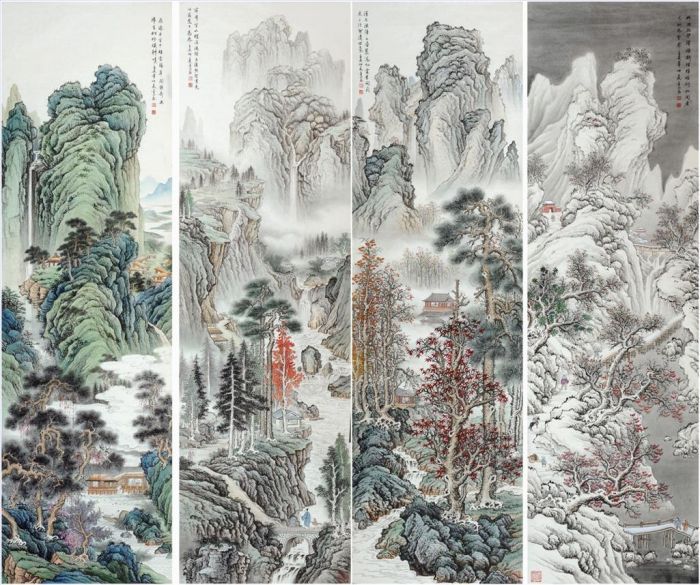 Zhou Jinshan's Contemporary Chinese Painting - Landscape Four Pieces