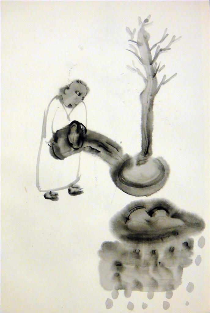 Zhou Qing's Contemporary Chinese Painting - Tree Planting