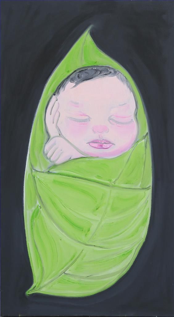 Zhou Qing's Contemporary Oil Painting - When Qinger Was A Baby