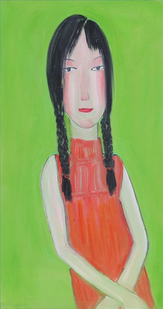 Zhou Qing's Contemporary Oil Painting - When Xiaomiantuan Was A Blooming Girl