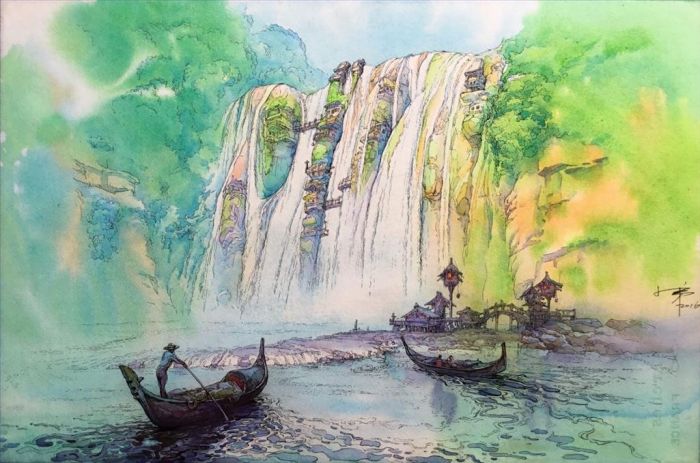 Zhou Xiaodi's Contemporary Various Paintings - Huangguoshu Waterfalls