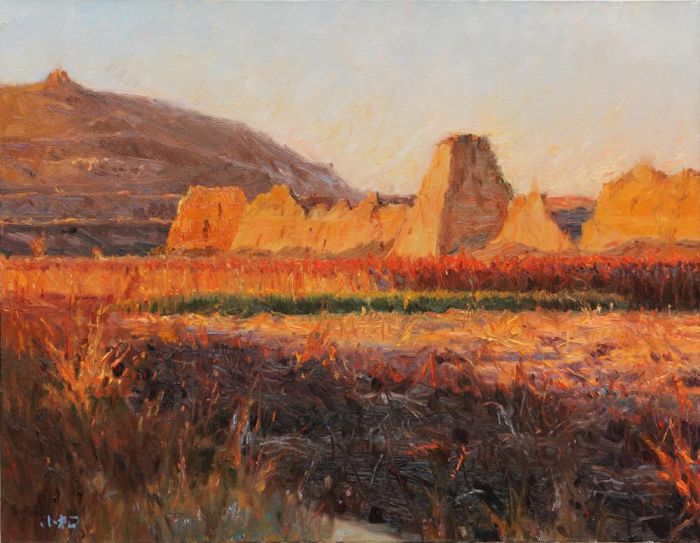 Zhou Xiaosong's Contemporary Oil Painting - Sunset Glow Over The Ancient City Wall