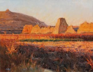 Contemporary Artwork by Zhou Xiaosong - Sunset Glow Over The Ancient City Wall