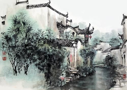 Zhou Yandi's Contemporary Chinese Painting - Households in Pingshan