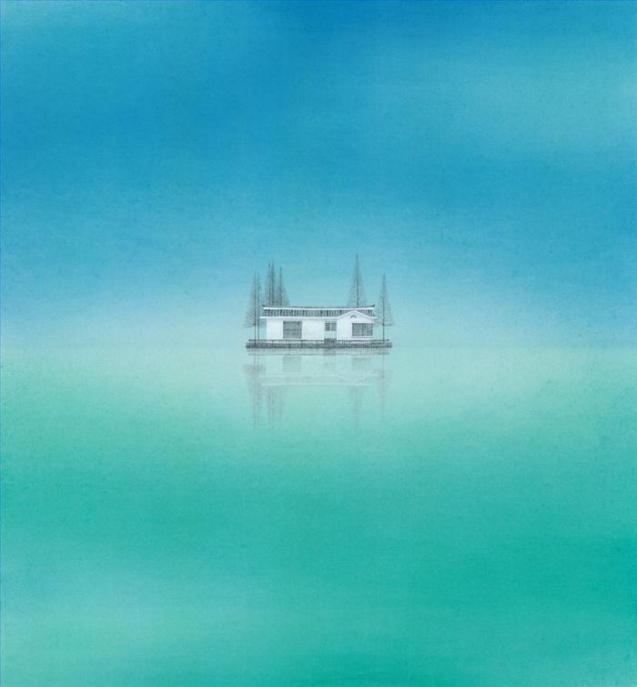 Zhu Jian's Contemporary Chinese Painting - Gravity Mirror of Blue and Green 2