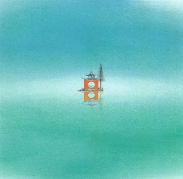Zhu Jian's Contemporary Chinese Painting - Gravity Mirror of Blue and Green