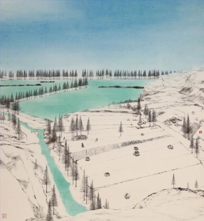 Zhu Jian's Contemporary Chinese Painting - Snow on The Riverband That Year