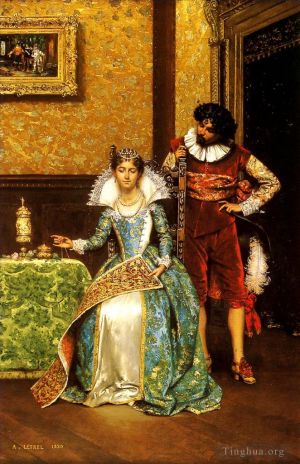 Antique Oil Painting - The Attentive Courtier