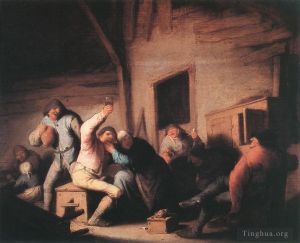 Artist Adriaen van Ostade's Work - Carousing Peasants In A Tavern