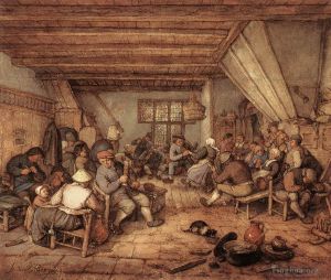 Artist Adriaen van Ostade's Work - Feasting Peasants In A Tavern