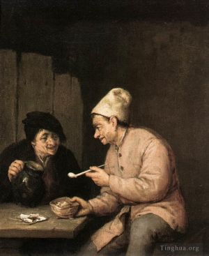 Artist Adriaen van Ostade's Work - Piping And Drinking In The Tavern