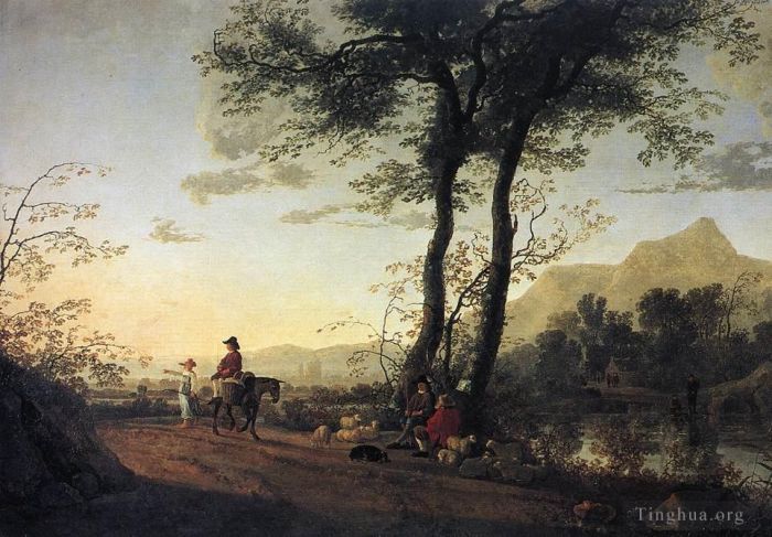 Aelbert Cuyp Oil Painting - A Road Near A River