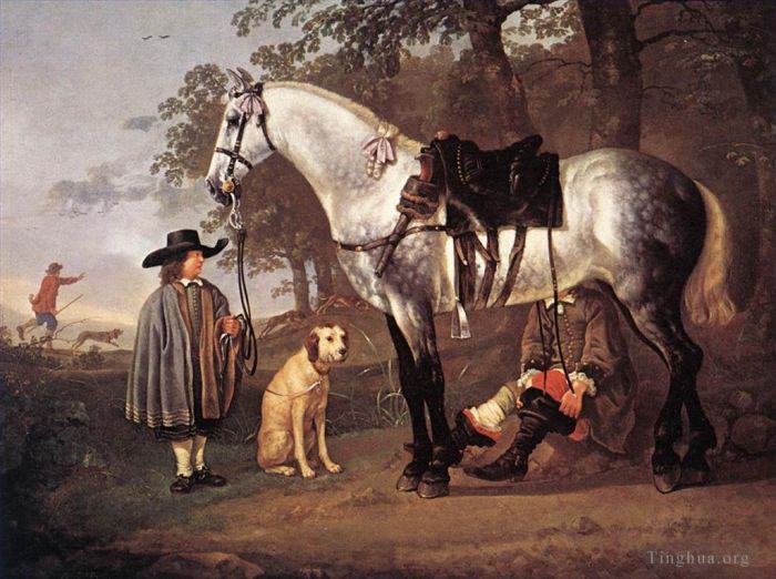 Aelbert Cuyp Oil Painting - Grey Horse In A Landscape