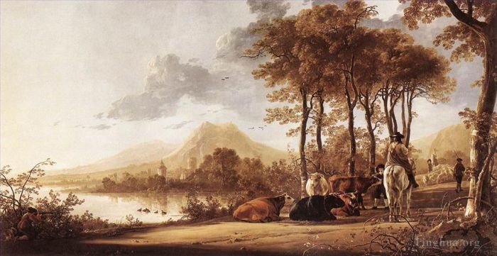 Aelbert Cuyp Oil Painting - River Landscape