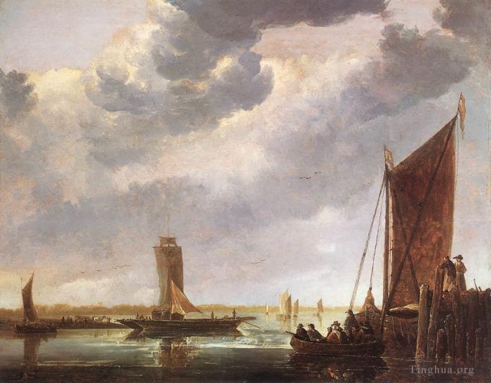Aelbert Cuyp Oil Painting - The Ferry Boat seascape scenery painter Aelbert Cuyp