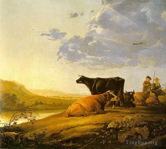 Aelbert Cuyp Oil Painting - Young Herdsman With Cows