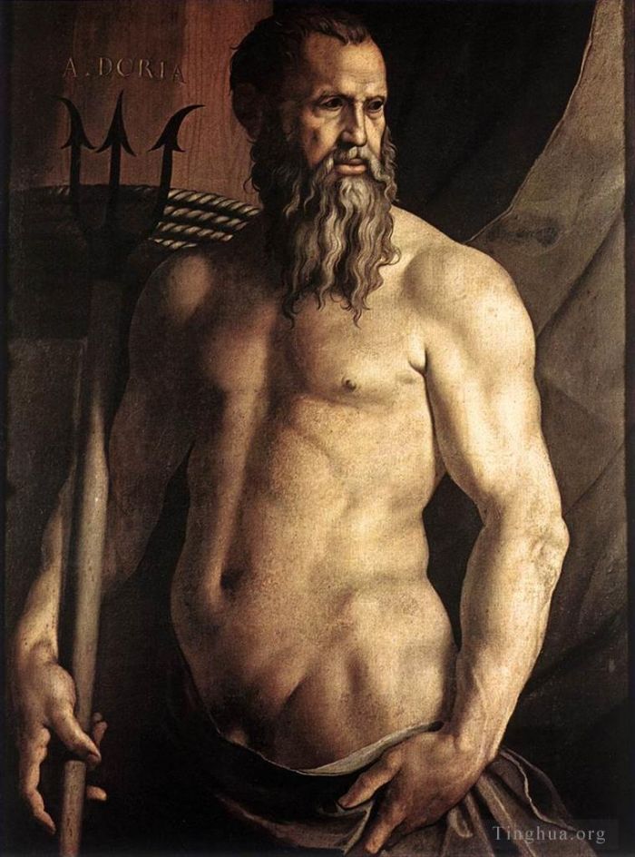 Agnolo Bronzino Oil Painting - Portrait of Andrea Doria as Neptune