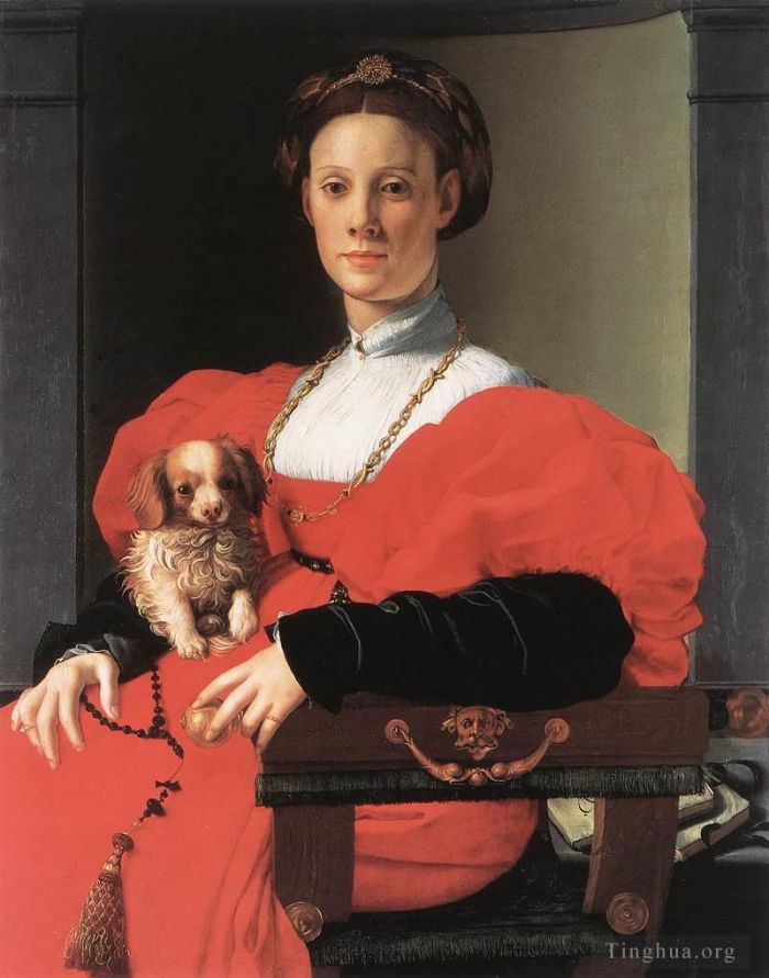 Agnolo Bronzino Oil Painting - Portrait of a Lady with a Puppy