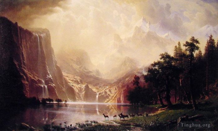 Albert Bierstadt Oil Painting - Among the Sierra Nevada Mountains