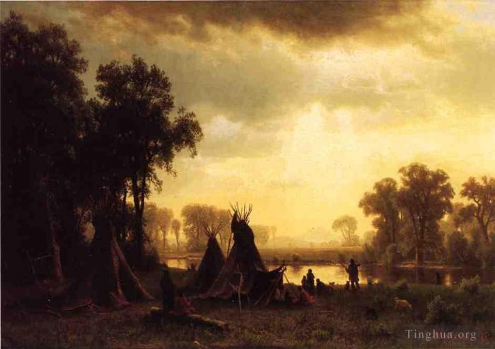 Albert Bierstadt Oil Painting - An Indian Encampment