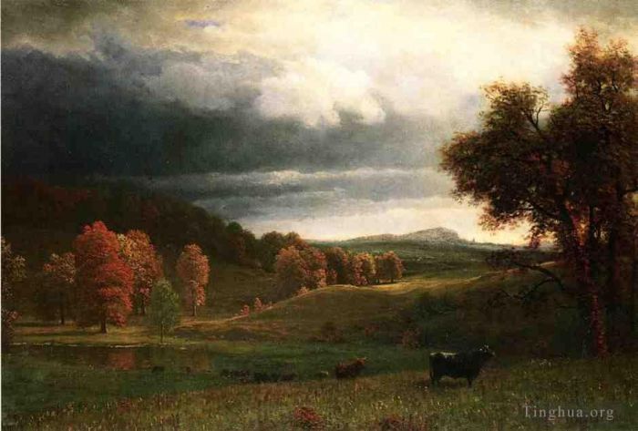 Albert Bierstadt Oil Painting - Autumn Landscape The Catskills