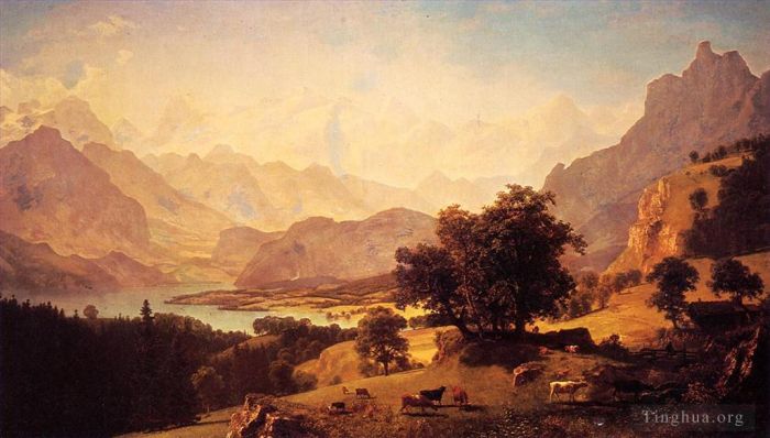 Albert Bierstadt Oil Painting - Bernese Alps as Seen near Kusmach