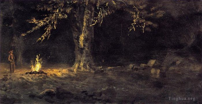 Albert Bierstadt Oil Painting - Campfire Yosemite Valley