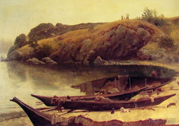Albert Bierstadt Oil Painting - Canoes