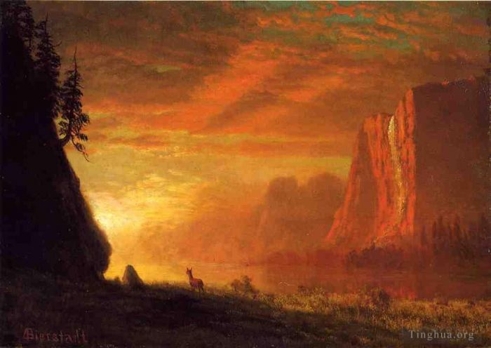 Albert Bierstadt Oil Painting - Deer at Sunset