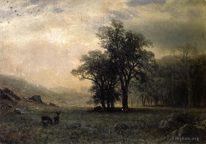 Albert Bierstadt Oil Painting - Deer in a Landscape