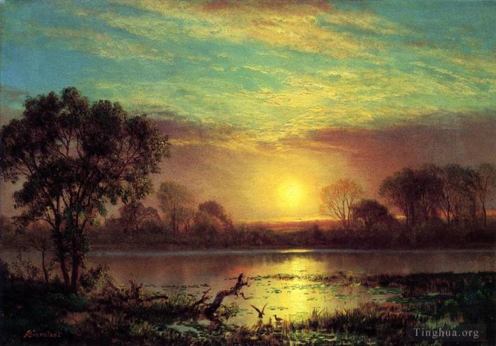 Albert Bierstadt Oil Painting - Evening Owens Lake California