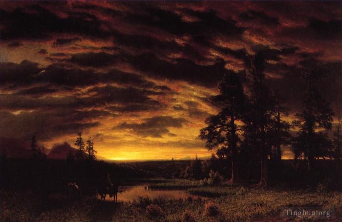 Albert Bierstadt Oil Painting - Evening on the Prarie