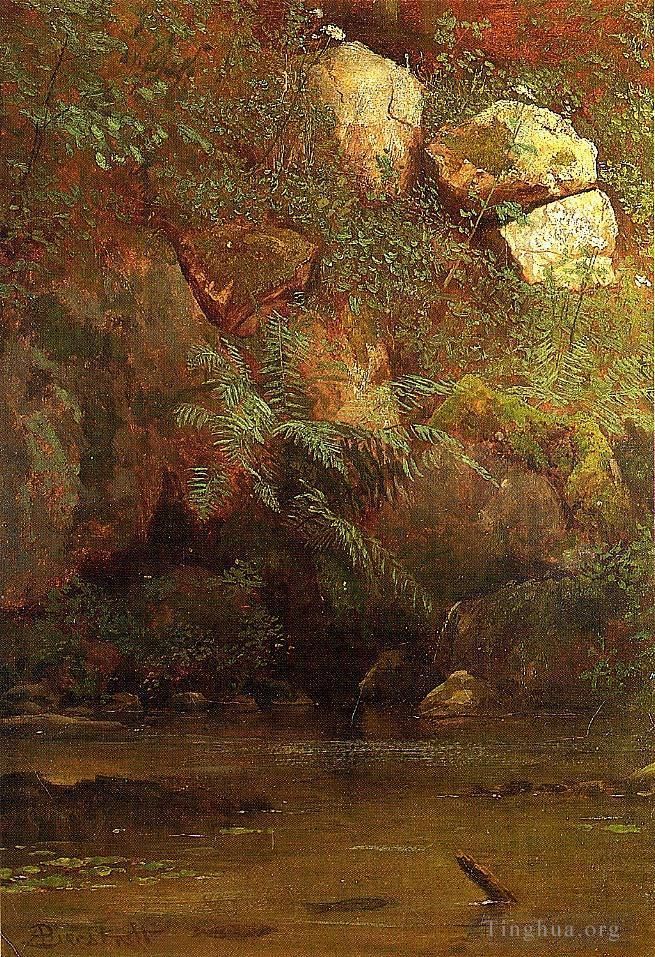 Albert Bierstadt Oil Painting - Ferns and Rocks on an Embankment