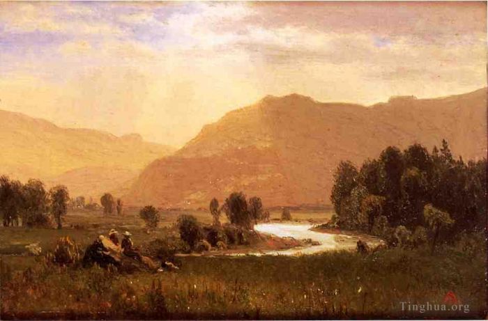 Albert Bierstadt Oil Painting - Figures in a Hudson River Landscape