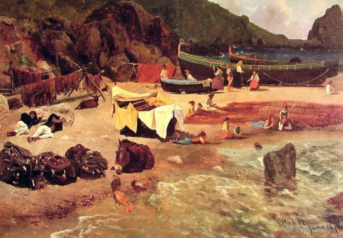 Albert Bierstadt Oil Painting - Fishing Boats at Capri