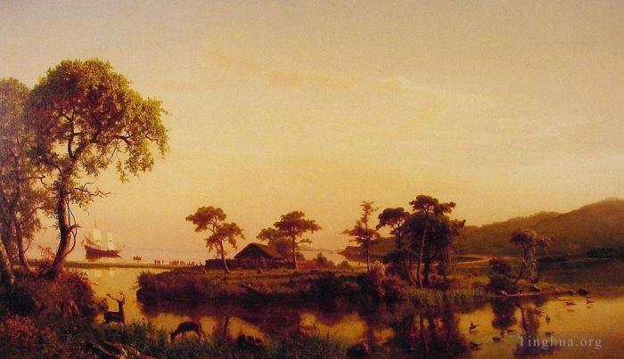 Albert Bierstadt Oil Painting - Gosnold at Cuttyhunk