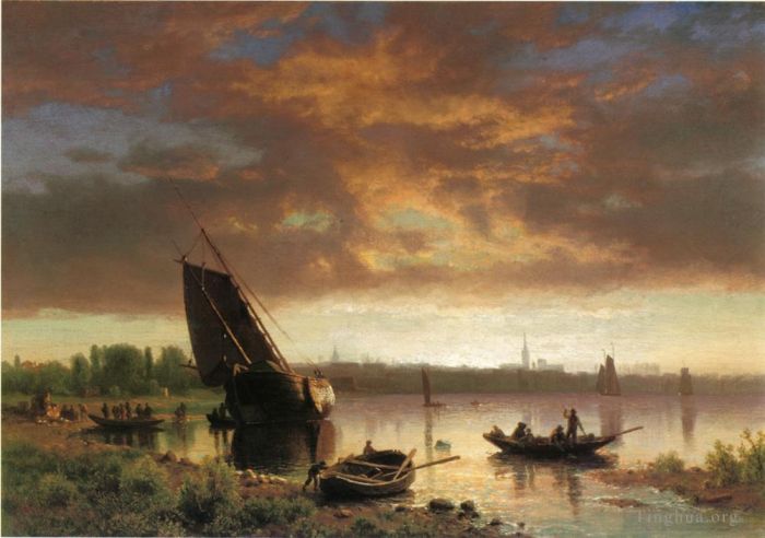 Albert Bierstadt Oil Painting - Harbor Scene