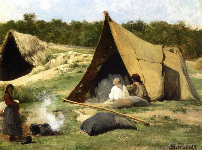 Albert Bierstadt Oil Painting - Indian Camp