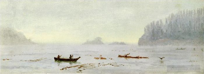 Albert Bierstadt Oil Painting - Indian Fisherman luminism seascape