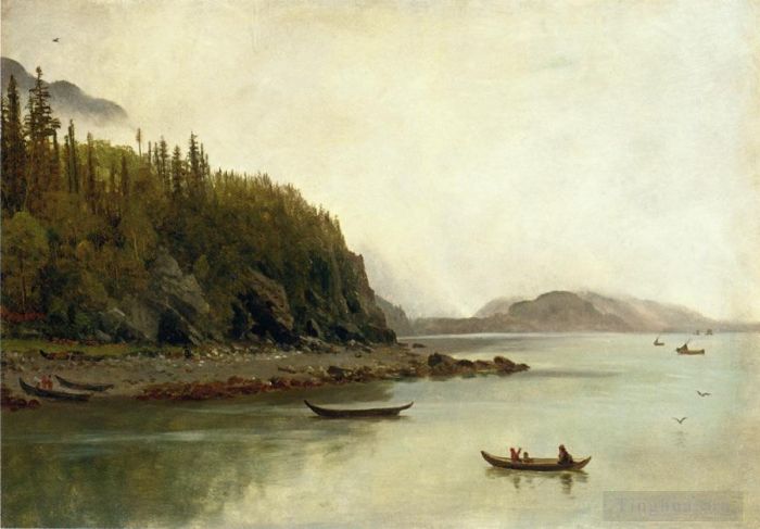 Albert Bierstadt Oil Painting - Indians Fishing