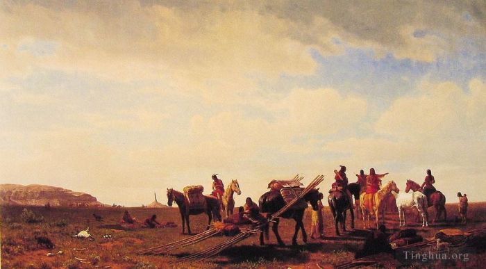 Albert Bierstadt Oil Painting - Indians Traveling near Fort Laramie