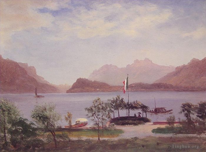 Albert Bierstadt Oil Painting - Italian Lake Scene