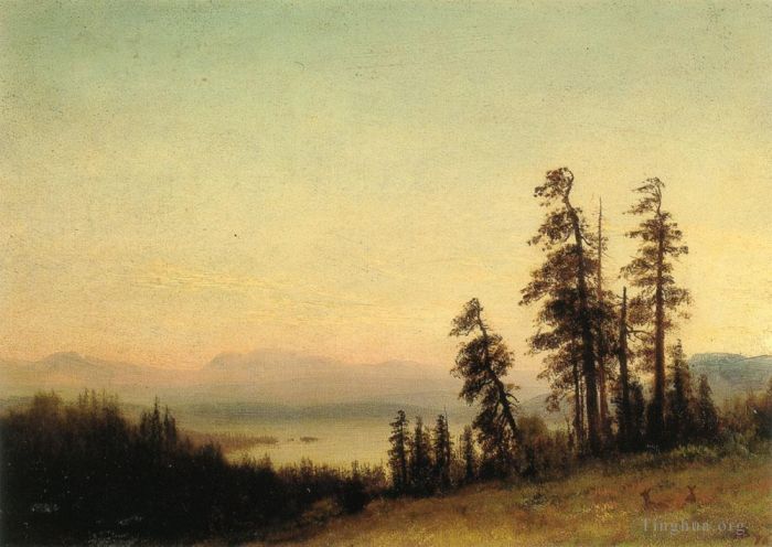 Albert Bierstadt Oil Painting - Landscape With Deer