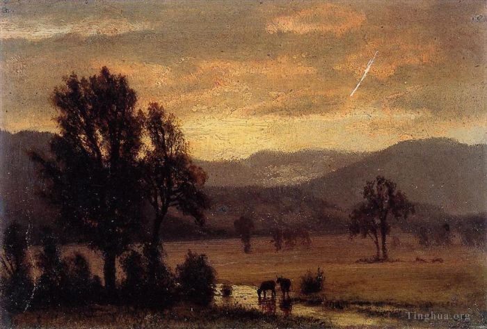 Albert Bierstadt Oil Painting - Landscape with Cattle
