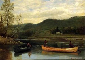 Artist Albert Bierstadt's Work - Men in Two Canoes